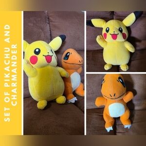 Set Of 2 Pokemon 8" Plush Pikachu And Charmander